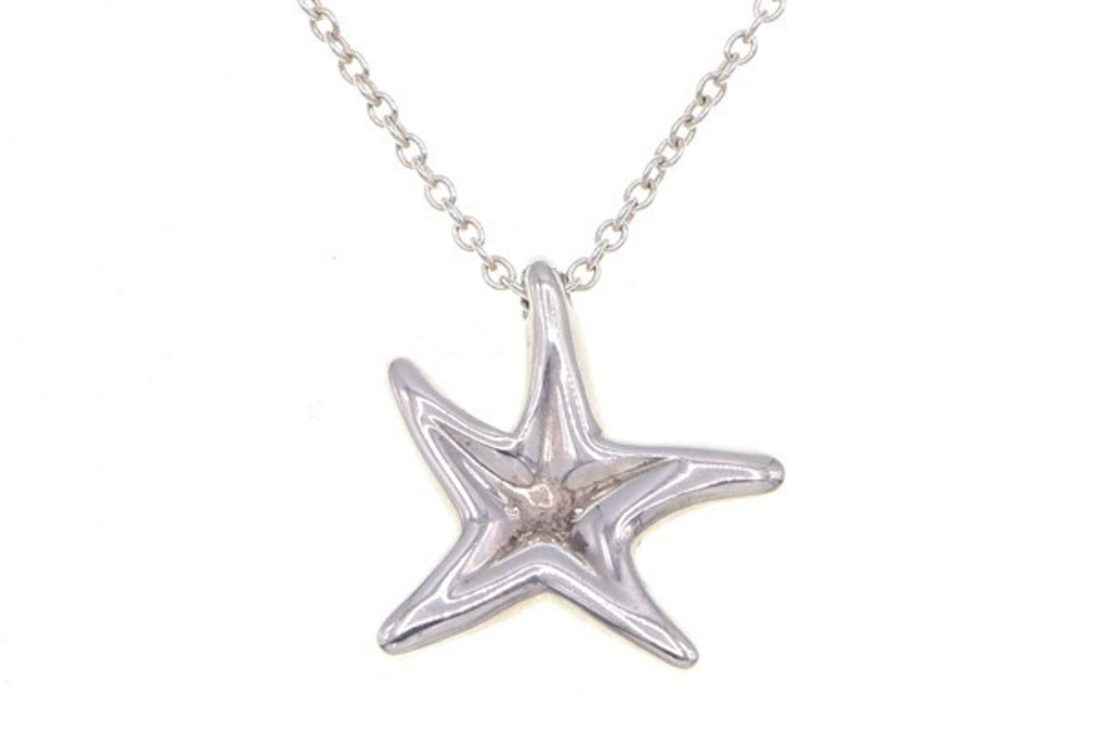 Tiffany Co Elsa Peretti Starfish Necklace Sterling Silver Pendant Choker Silver